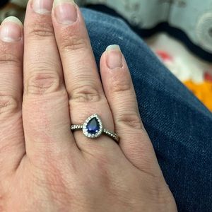 Blue and White Lab-Created Sapphire Ring
